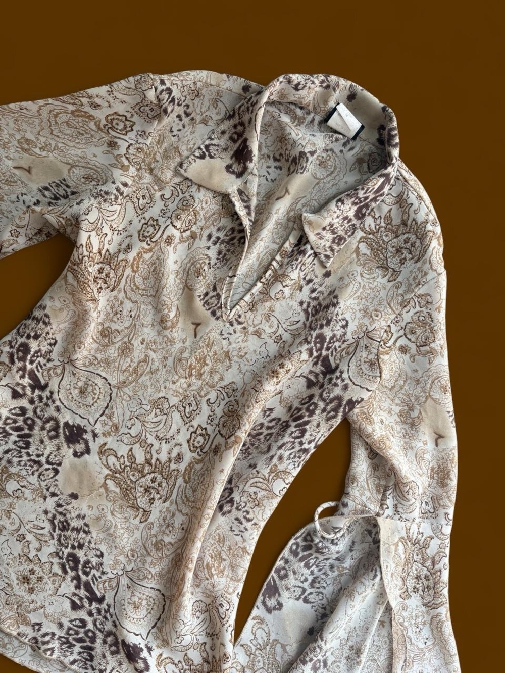 Y2k sheer Cream Paisley Long-Sleeve Shirt
